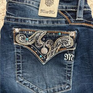 Miss Me Women's Dark Blue Boot Cut Jeans with Embellished Pockets